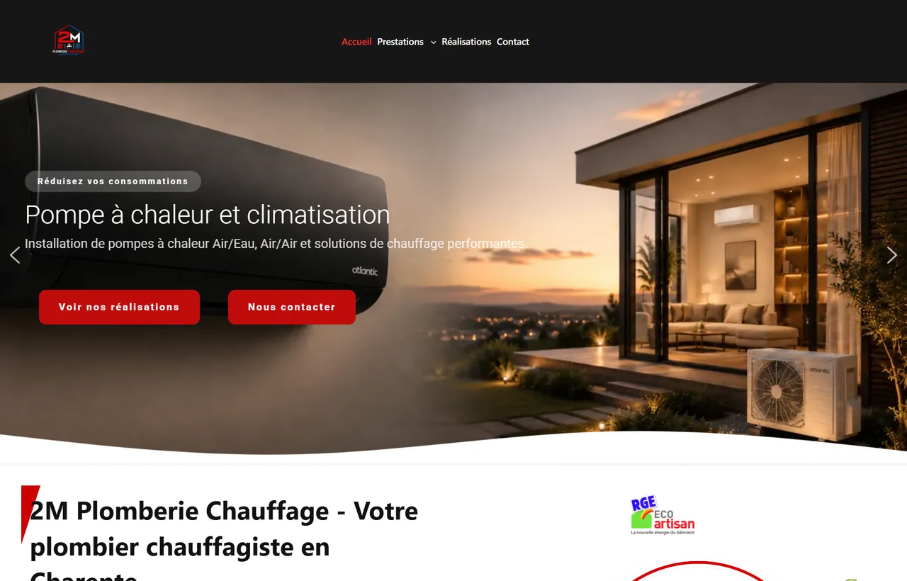Page d'accueil du site 2M Plomberie Chauffage