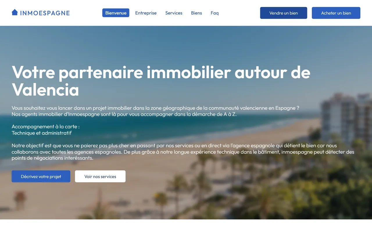 Page d'accueil du site Inmoespagne