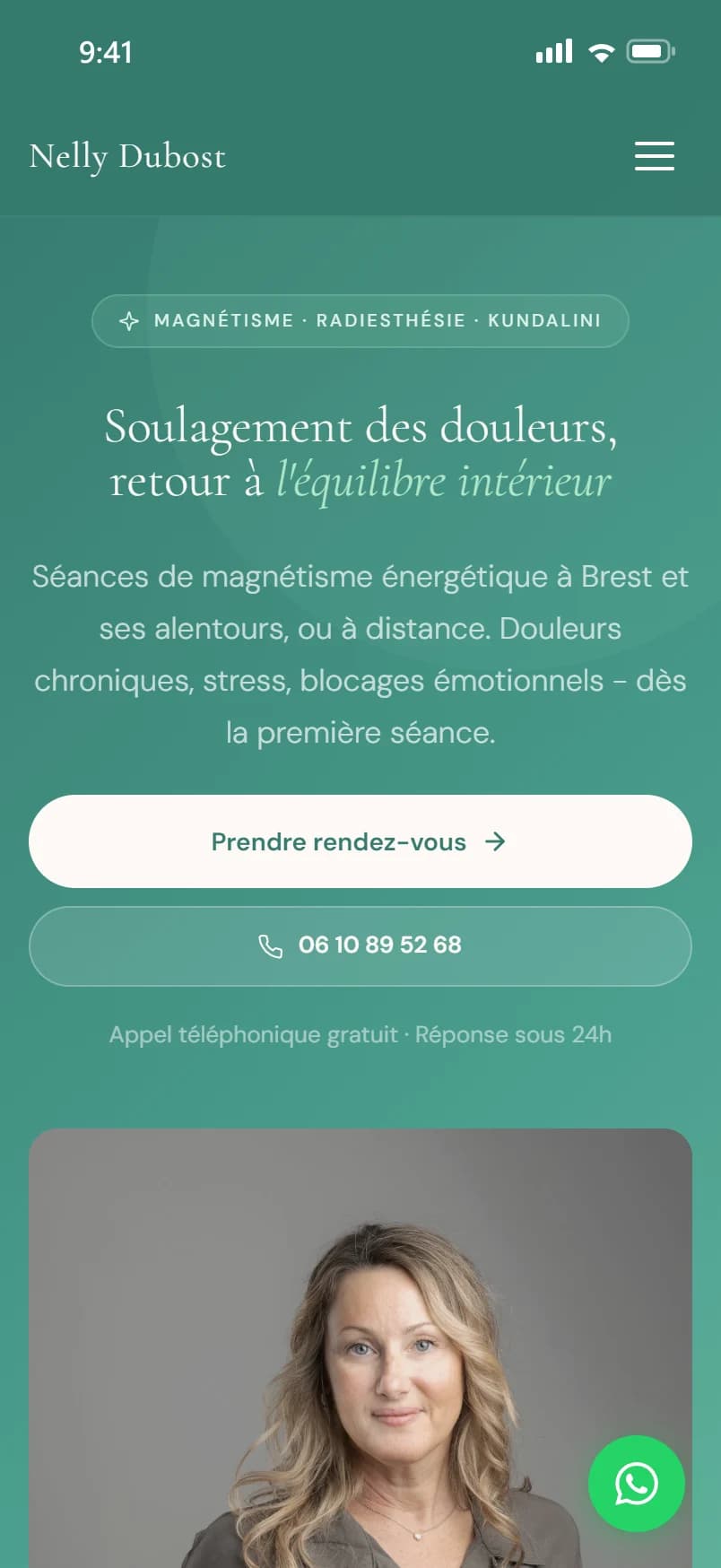 Magnétisme Brest : le haut de la page d'accueil sur téléphone
