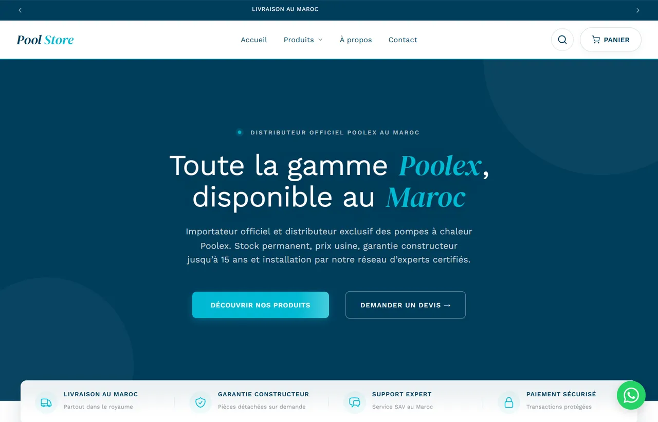 Page d'accueil du site Poolstore